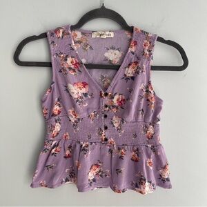 Rewind Lavender Floral Button-Down Blouse